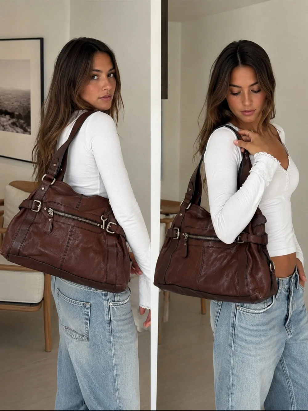Fossil | Vintage Leather Maddox Satchel Hobo Buckle Handbag